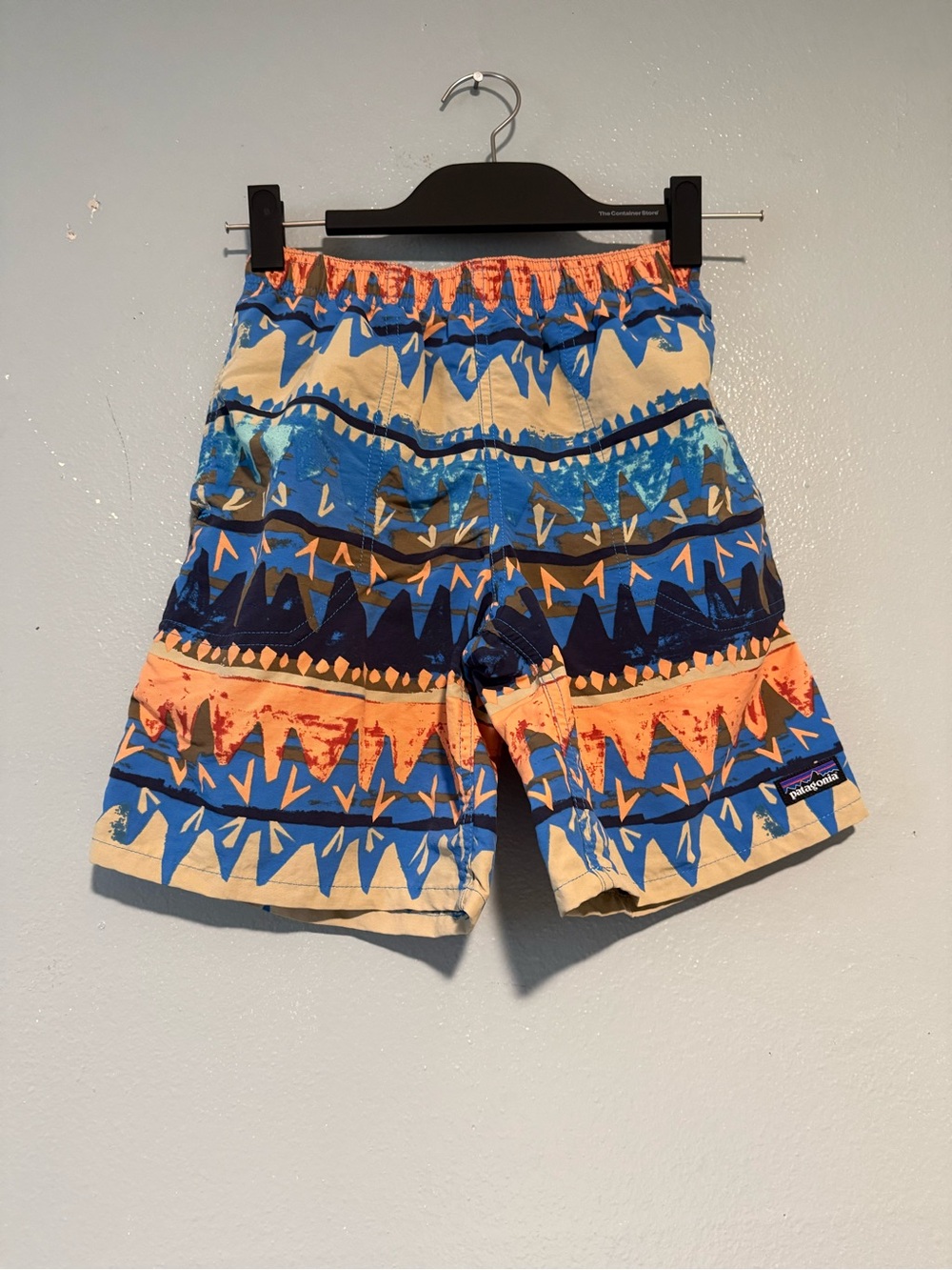 Patagonia boys Aztec Print Elastic-Waist swim Shorts - Blue & Orange size M (10)